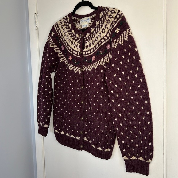 Deans of Scotland Women's Vintage Fair Isle Shetland Wool Hand-Knit Sweater Sz S - Picture 2 of 7